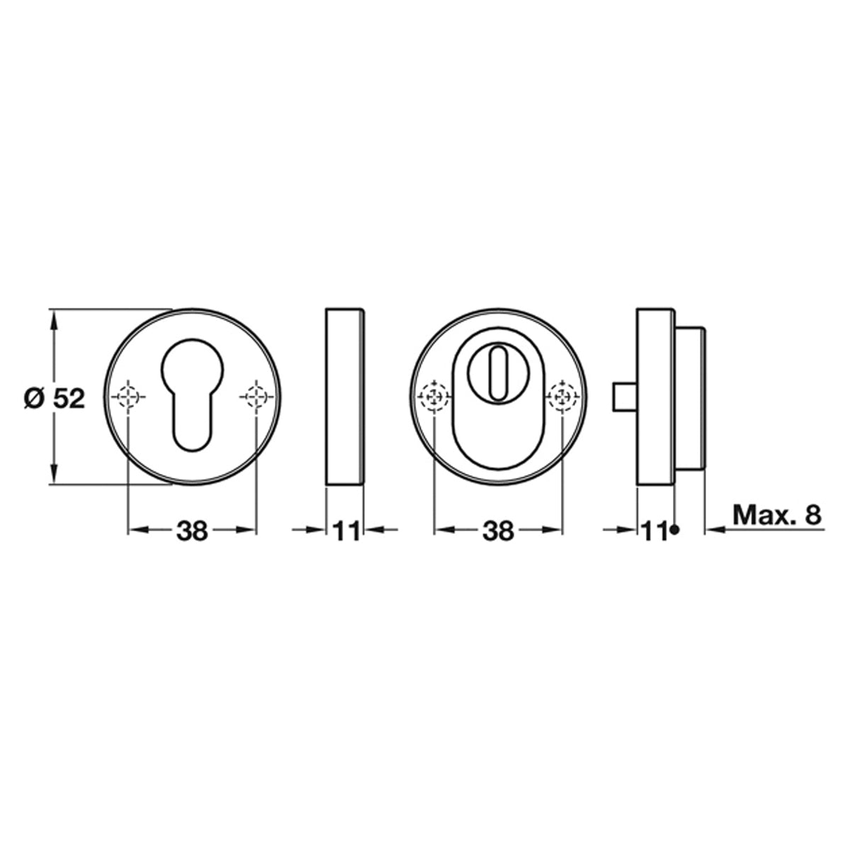 ESCUTCHEON SEC PROF CYL D52x11 SAT