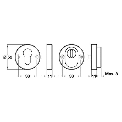 ESCUTCHEON SEC PROF CYL D52x11 SAT