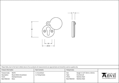 ESCUTCHEON ROUND 30x4 PCP - 90278 by MARCHES (ANVIL) ARCHITECTURAL HARDWARE