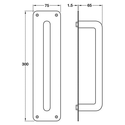 PUSH HANDLE+PLATE 300x75x1.5 BSS