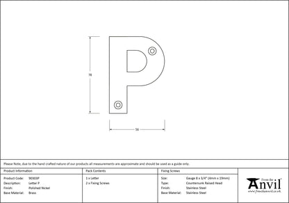 LETTER P 78x56x8 PNP - 90303P by MARCHES (ANVIL) ARCHITECTURAL HARDWARE