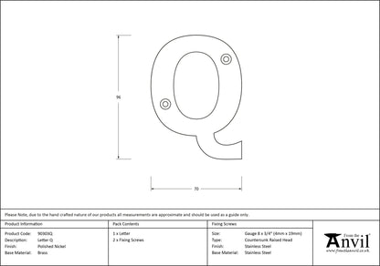 LETTER Q 96x70x8 PNP - 90303Q by MARCHES (ANVIL) ARCHITECTURAL HARDWARE