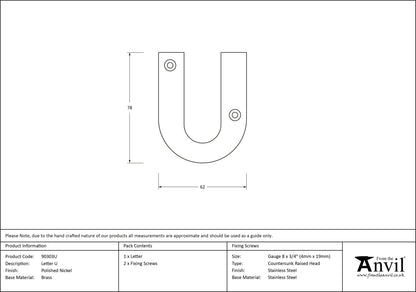 LETTER U 78x62x8 PNP - 90303U by MARCHES (ANVIL) ARCHITECTURAL HARDWARE