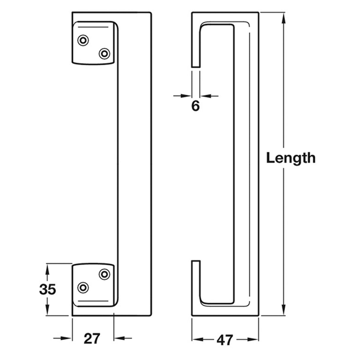 CRANKED PULL HANDLE 230x47x27 SAA