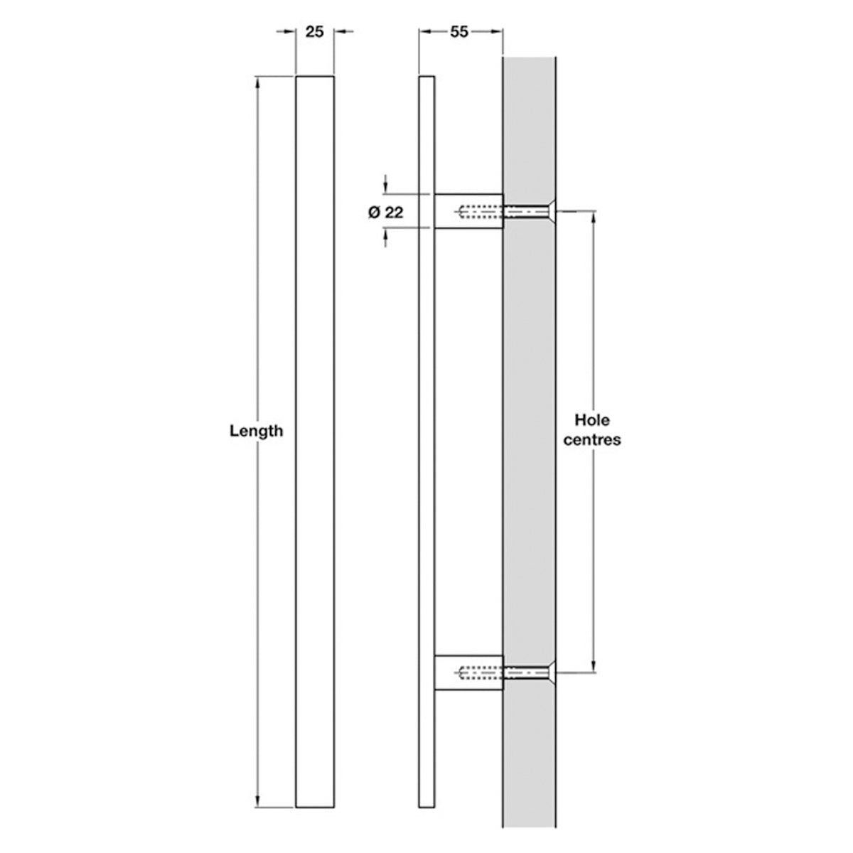 FLAT SECTION HANDLE BOLT 600 316SSS