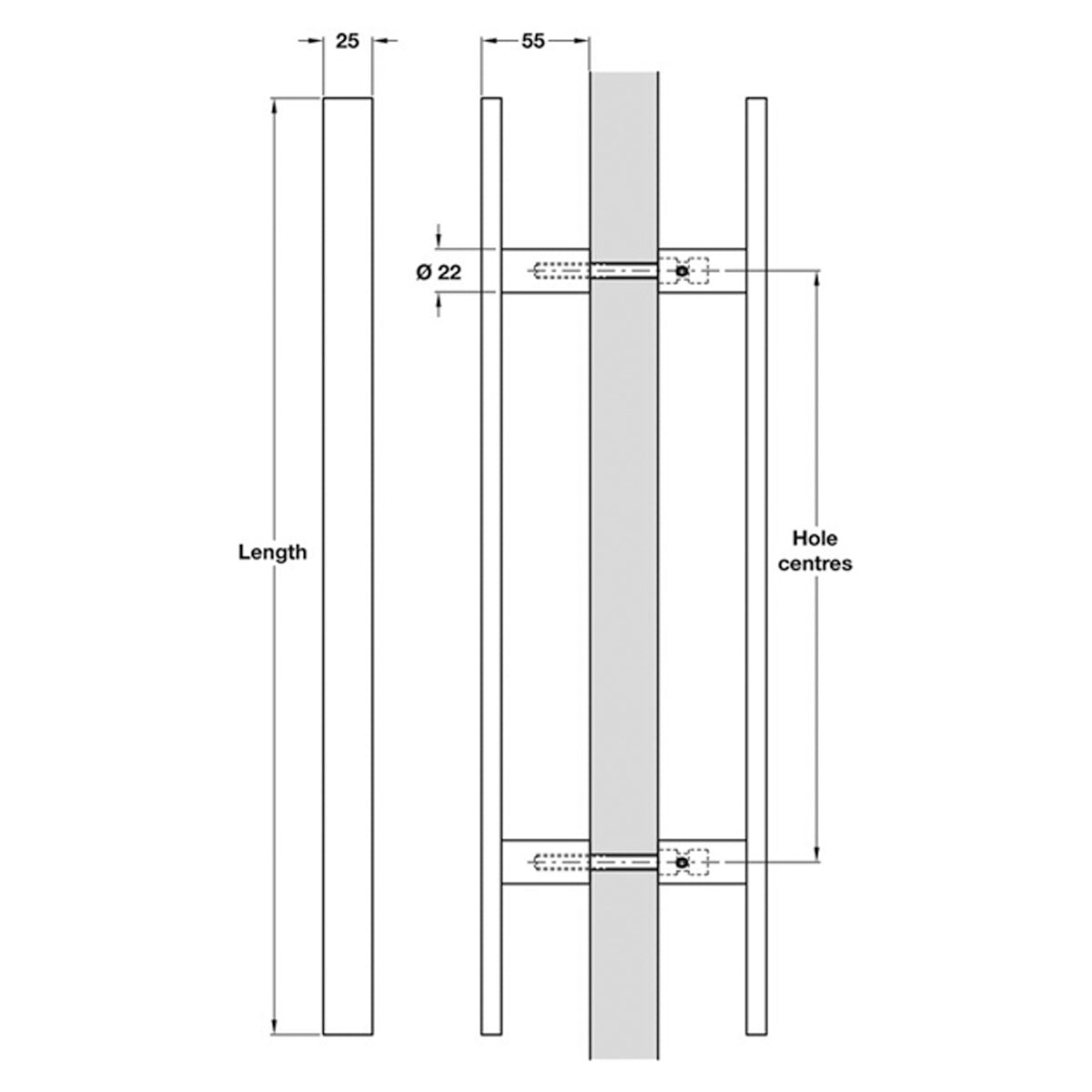 FLAT SECTION HANDLE BTB 600 316PSS