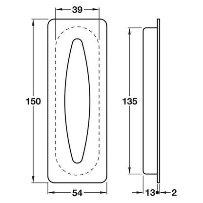 FLUSH PULL HANDLE GLU 150x54x15 SSS