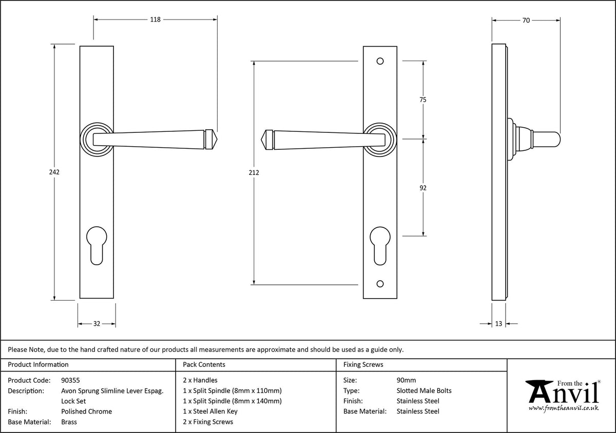 AVON SLIMLINE ESPAGNOLETTE LOCK 118x242x70 PCP - 90355 by MARCHES (ANVIL) ARCHITECTURAL HARDWARE