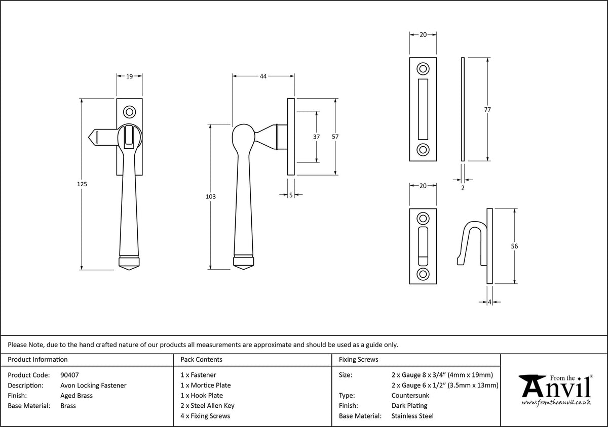 AVON LOCKING FASTENER 125x19x44 AGBR - 90407 by MARCHES (ANVIL) ARCHITECTURAL HARDWARE