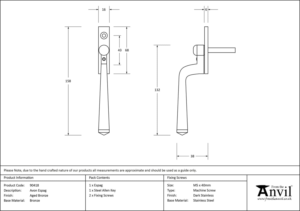 AVON ESPAGNOLETTE 158x16x38 AGBZ - 90418 by MARCHES (ANVIL) ARCHITECTURAL HARDWARE