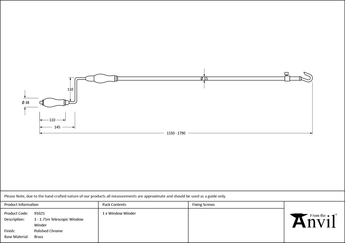 TELESCOPIC WINDOW WINDER 1150-1895 PCP - 91025 by MARCHES (ANVIL) ARCHITECTURAL HARDWARE