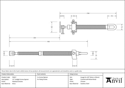 FANLIGHT SCREW OPENER 258-410 PCP - 91027 by MARCHES (ANVIL) ARCHITECTURAL HARDWARE