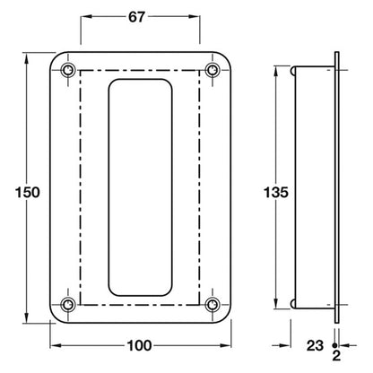 FLUSH PULL HANDLE 100x150x25 SSS