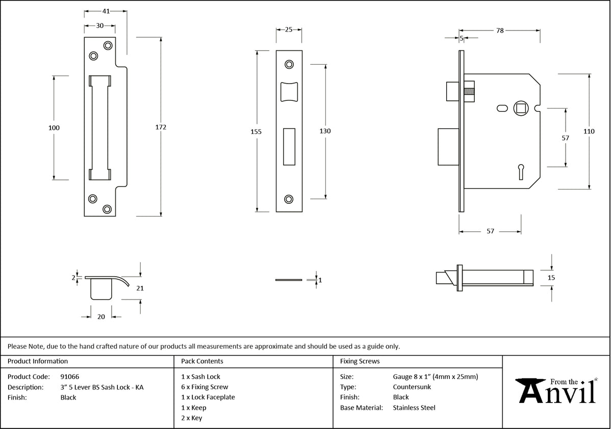 5LEVER SASH LOCK BS56 ALI 76 BLK - 91066 by MARCHES (ANVIL) ARCHITECTURAL HARDWARE