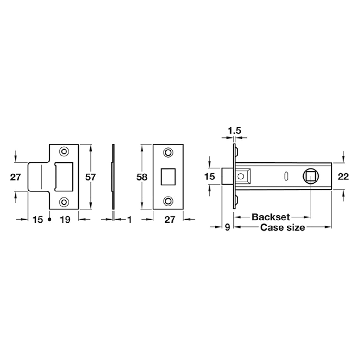 ECONOMY TUB MORTICE LATCH 64/44 NP