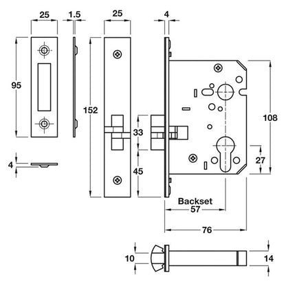 SLIDING DOOR CLAWBOLT 78/57 ST/PBP