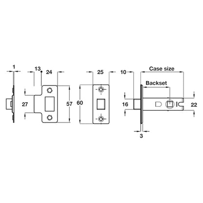 TUBULAR MORTICE LATCH BS45 67 NP