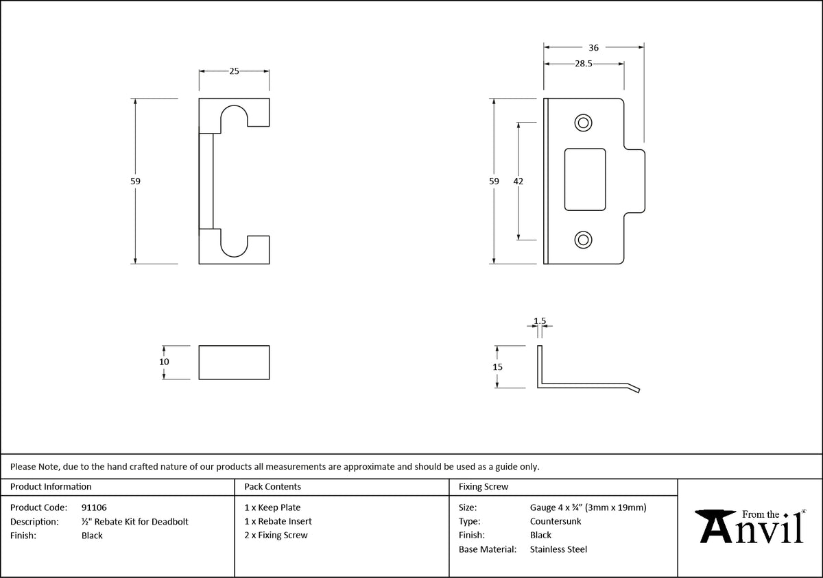 LATCH AND DEADBOLT REBATE KIT 12.7 BLK - 91106 by MARCHES (ANVIL) ARCHITECTURAL HARDWARE