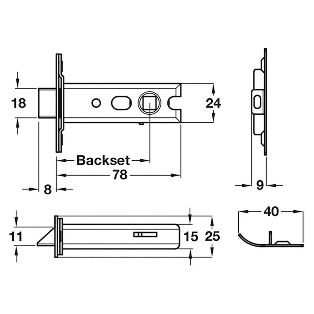 TUBULAR MORTICE LATCH 64/44 ST/BLK