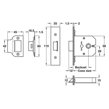 MORTICE BOX LATCH BS44 64 SCP
