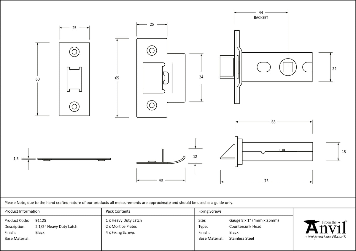 HEAVY DUTY LATCH BS044 063.5 BLK - 91125 by MARCHES (ANVIL) ARCHITECTURAL HARDWARE
