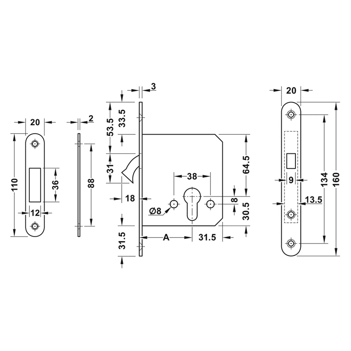 STARTEC SLIDING DOOR LOCK BS55 GPH