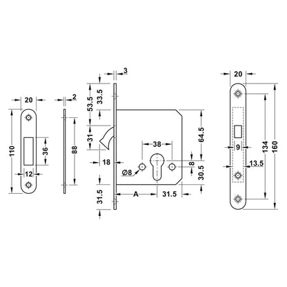 STARTEC SLIDING DOOR LOCK BS55 GPH