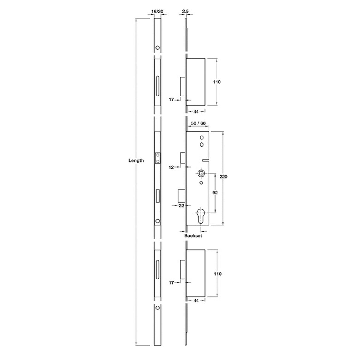 MULTIPOINT LOCK HOOK BS45 2250x16