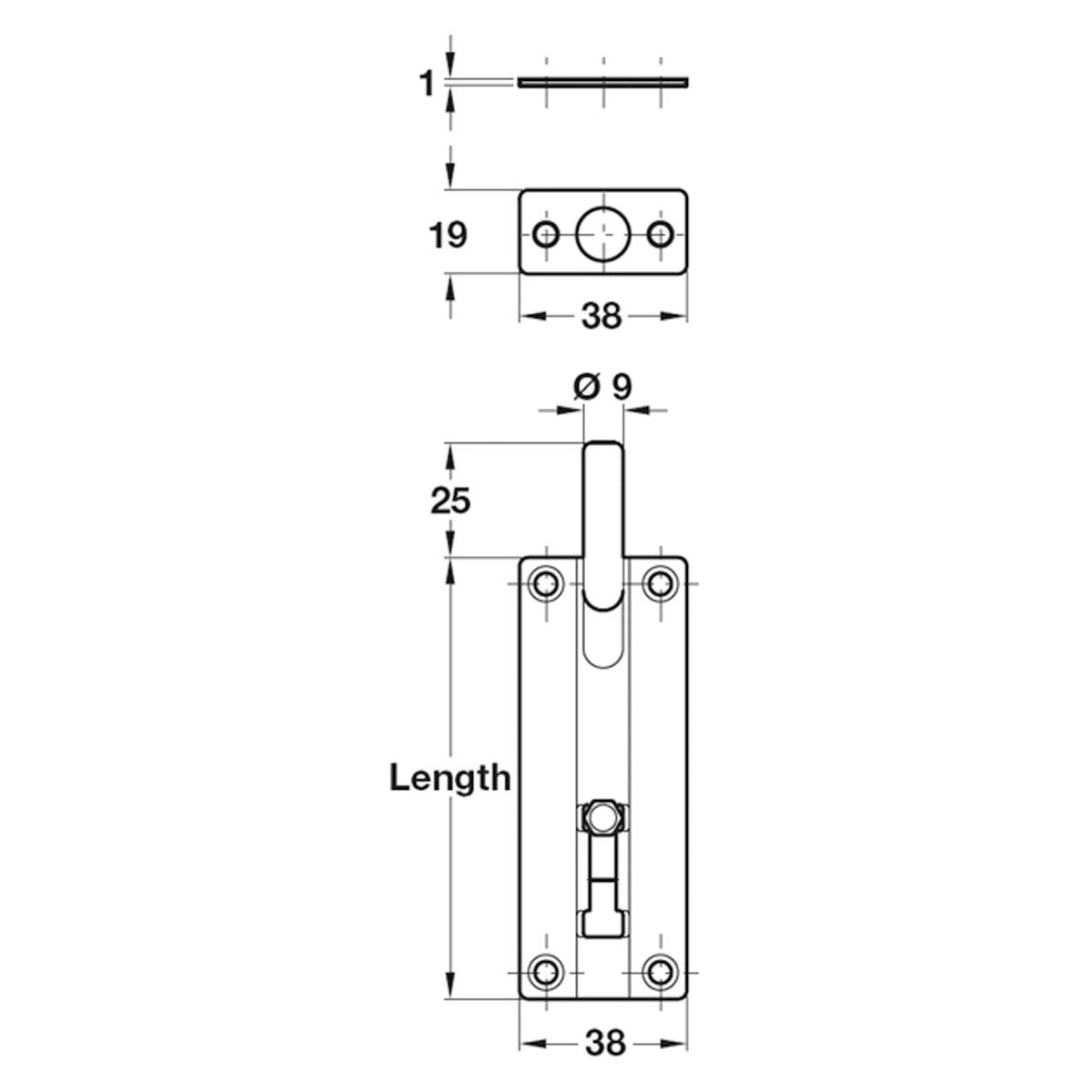 BARREL BOLT CRN 100x40x19 ST/POL