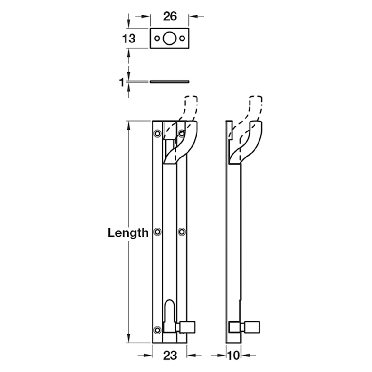 BARREL BOLT CRN 102x23x13 ALU/SAA