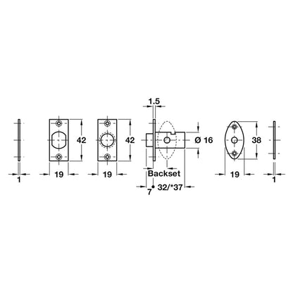 MORTICE WIND SECBOLT 19x42 BRS/POL