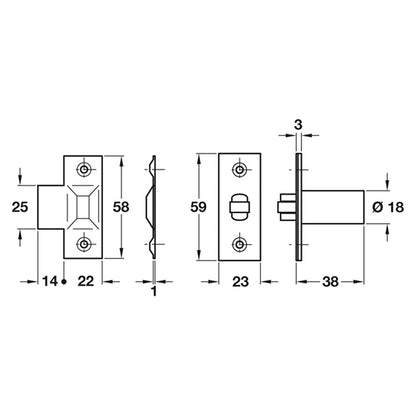 MORTICE ROLL CATCH ADJ 59x24x39 EB