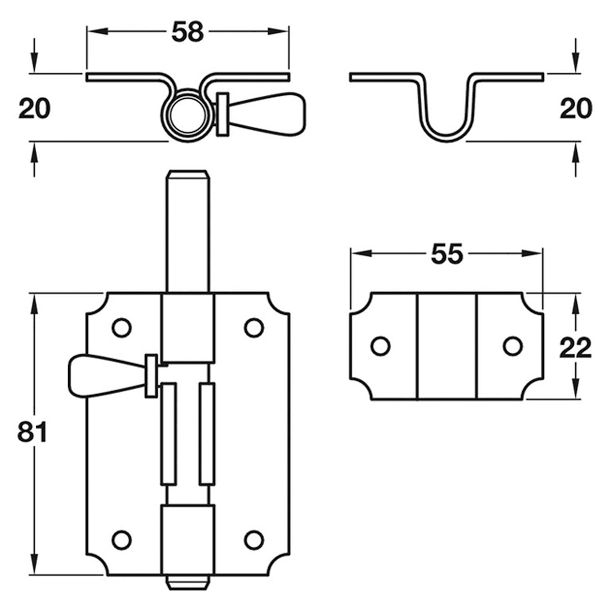 TOWER BOLT 58x81 ST/ST