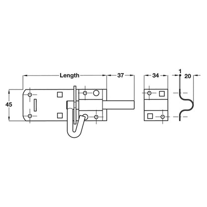 PADLOCK BOLT BRENTON 122x45x20 BLK