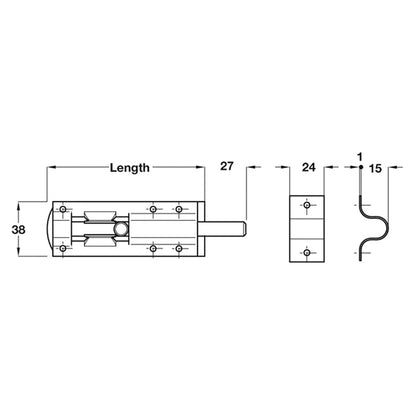 TOWER BOLT STRAIGHT 160x38x15 BLK