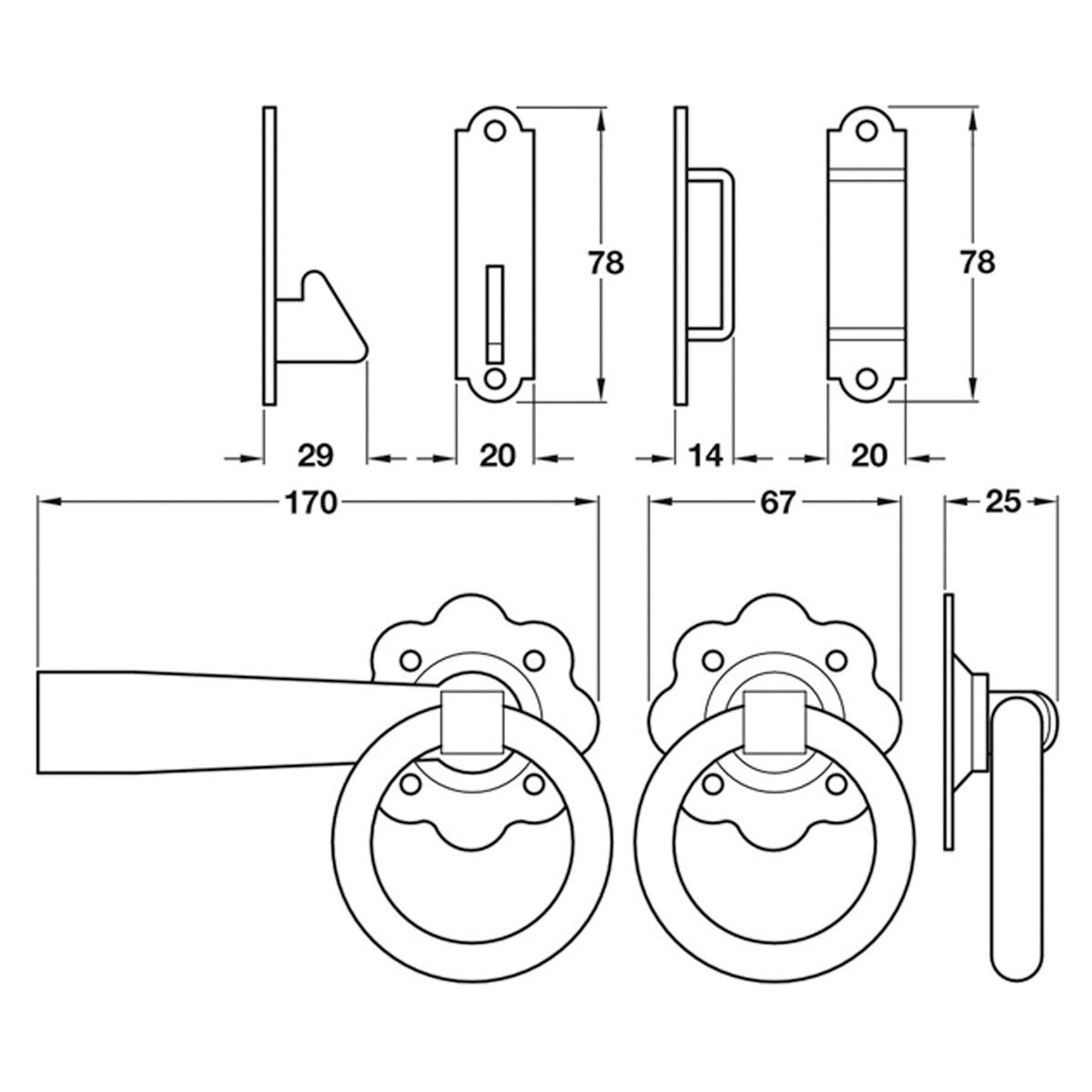 GATE LATCH PLAIN RING ST/BLK