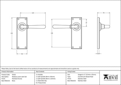 NEWBURY LEVER HANDLE LATCH 124x152x70 PCP - 91422 by MARCHES (ANVIL) ARCHITECTURAL HARDWARE