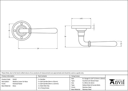 NEWBURY LEVER HANDLE+ROSE SPRUNG 124x60x64 PNP - 91432 by MARCHES (ANVIL) ARCHITECTURAL HARDWARE