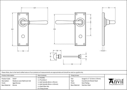 NEWBURY LEVER HANDLE BATH 124x152x70 AGBZ - 91437 by MARCHES (ANVIL) ARCHITECTURAL HARDWARE