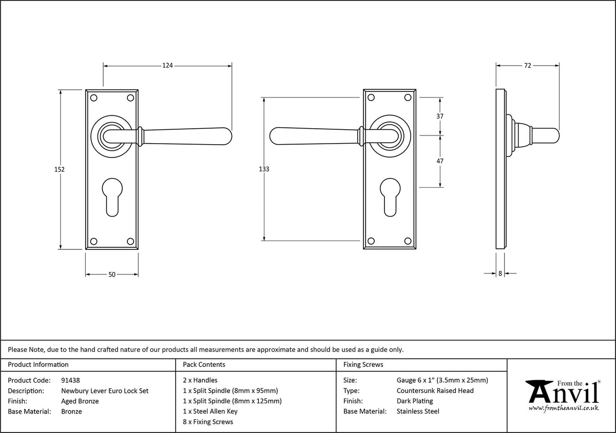 NEWBURY LEVER HANDLE EURO 124x152x70 AGBZ - 91438 by MARCHES (ANVIL) ARCHITECTURAL HARDWARE