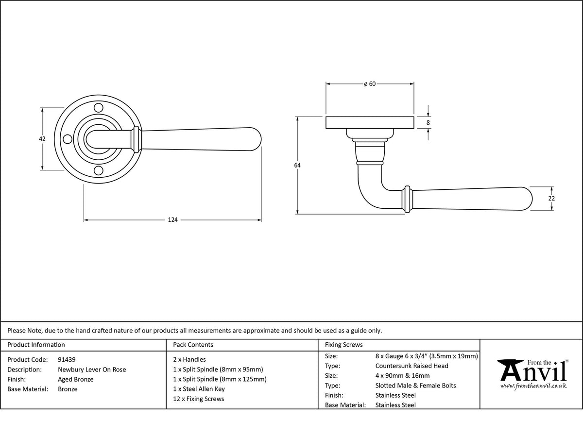 NEWBURY LEVER HANDLE+ROSE SPRUNG 124x60x64 AGBZ - 91439 by MARCHES (ANVIL) ARCHITECTURAL HARDWARE