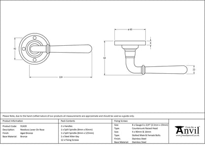 NEWBURY LEVER HANDLE+ROSE SPRUNG 124x60x64 AGBZ - 91439 by MARCHES (ANVIL) ARCHITECTURAL HARDWARE