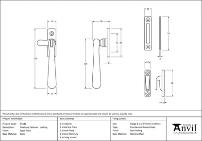 NEWBURY LOCK FASTENER 128x19x36 AGBR - 91441 by MARCHES (ANVIL) ARCHITECTURAL HARDWARE
