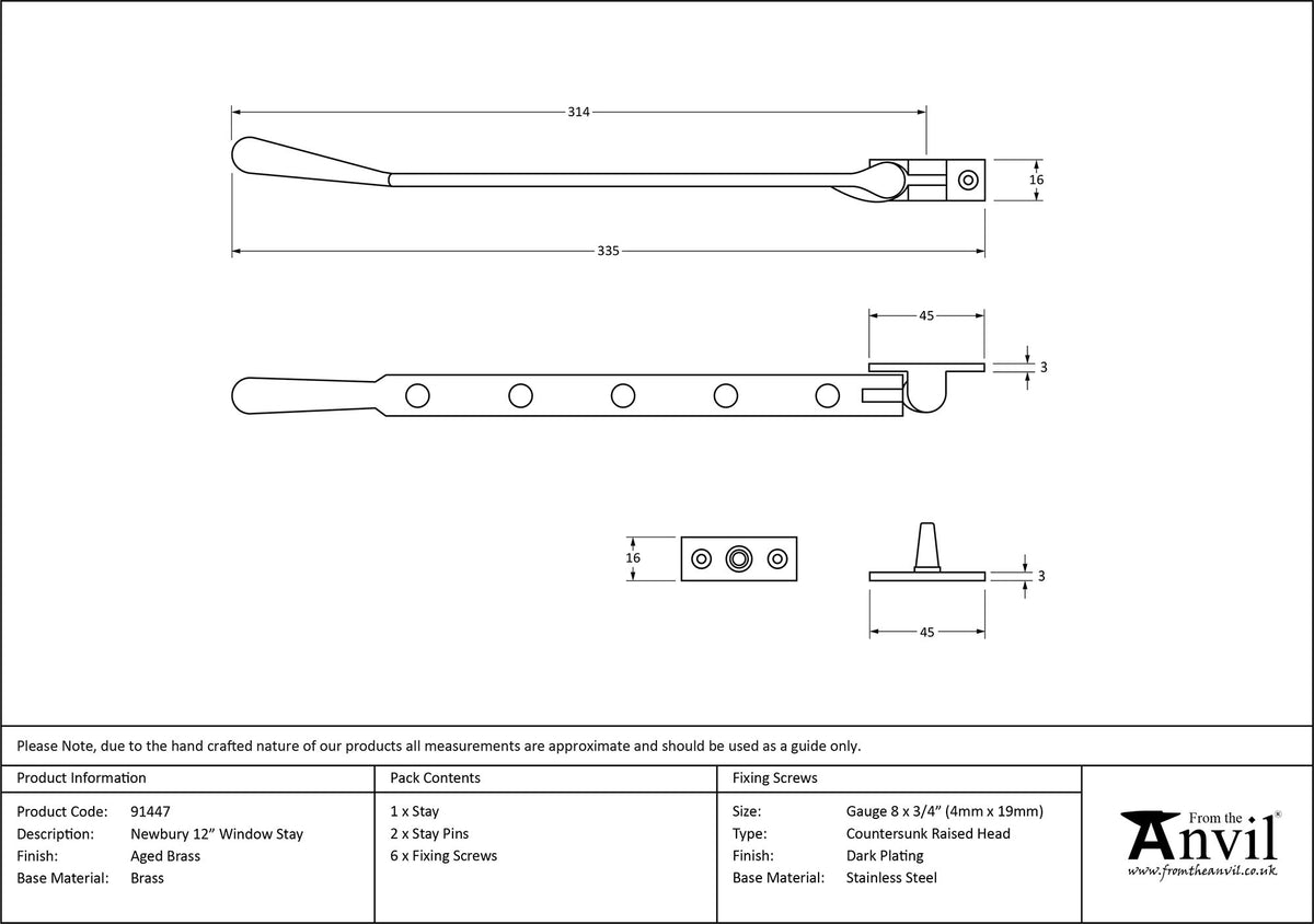 NEWBURY STAY 305 335x16x57 AGBR - 91447 by MARCHES (ANVIL) ARCHITECTURAL HARDWARE