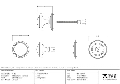 ART DECO CENTRE DOOR KNOB 81x78x90 EBX - 91486 by MARCHES (ANVIL) ARCHITECTURAL HARDWARE