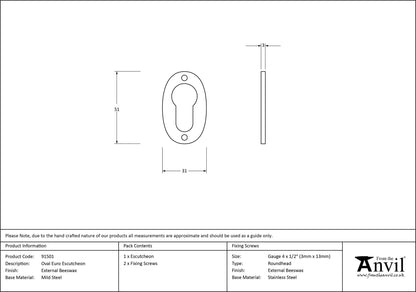 ESCUTCHEON EURO OVAL 51x31x2.5 EBX - 91501 by MARCHES (ANVIL) ARCHITECTURAL HARDWARE