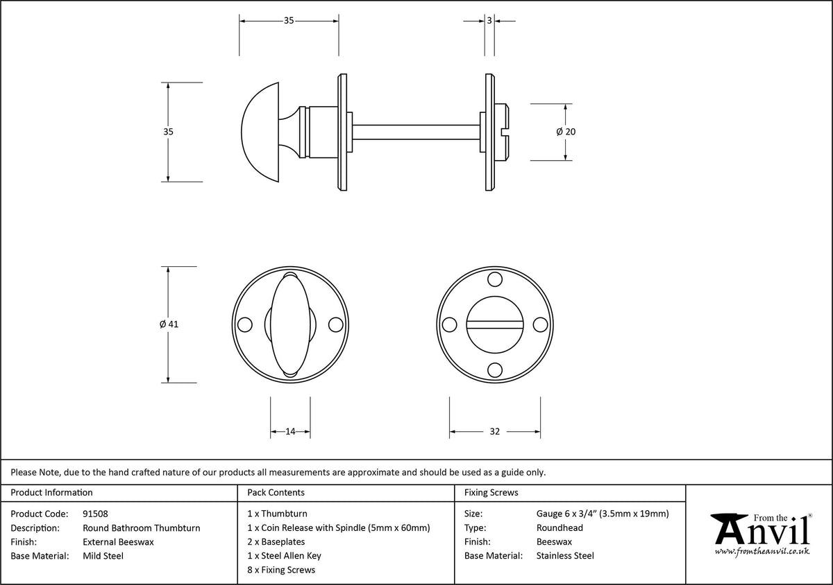 THUMBTURN SET ROUND 41x35 EBX - 91508 by MARCHES (ANVIL) ARCHITECTURAL HARDWARE