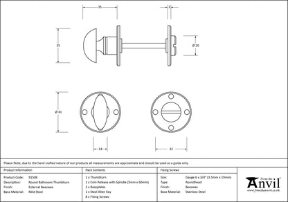 THUMBTURN SET ROUND 41x35 EBX - 91508 by MARCHES (ANVIL) ARCHITECTURAL HARDWARE