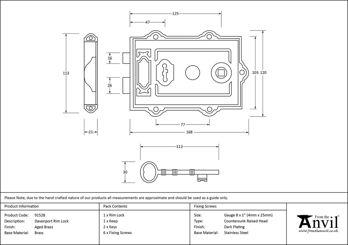 DAVENPORT RIM LOCK 168x123x25 AGBR - 91528 by MARCHES (ANVIL) ARCHITECTURAL HARDWARE