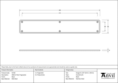 PLAIN FINGERPLATE 0400x66x4 BLK - 91760 by MARCHES (ANVIL) ARCHITECTURAL HARDWARE